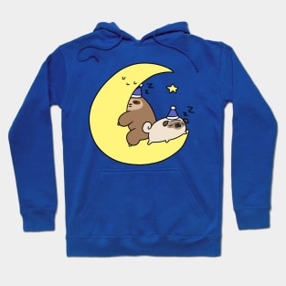 Sleepy Moon Sloth and Pug Hoodie